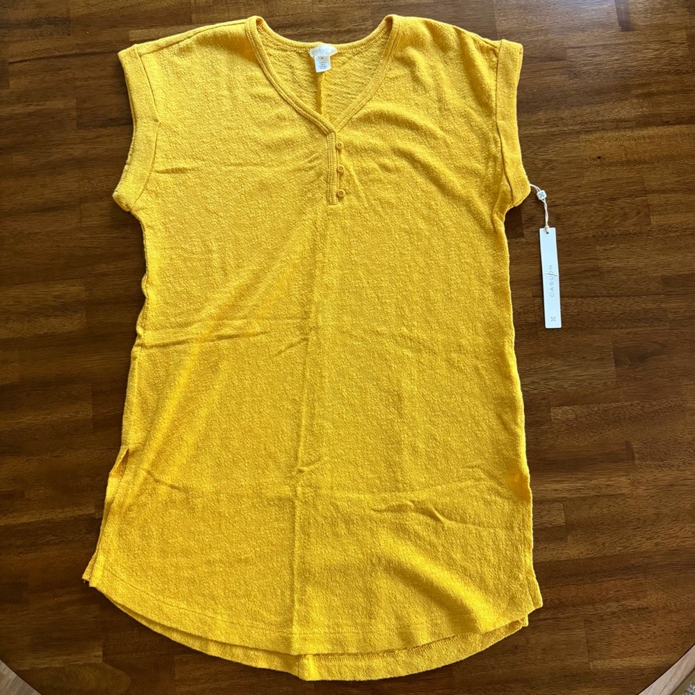 NWT $35 CASLON Yellow Terry Cloth V-Neck Tunic Top YELLOW ROD - XS!